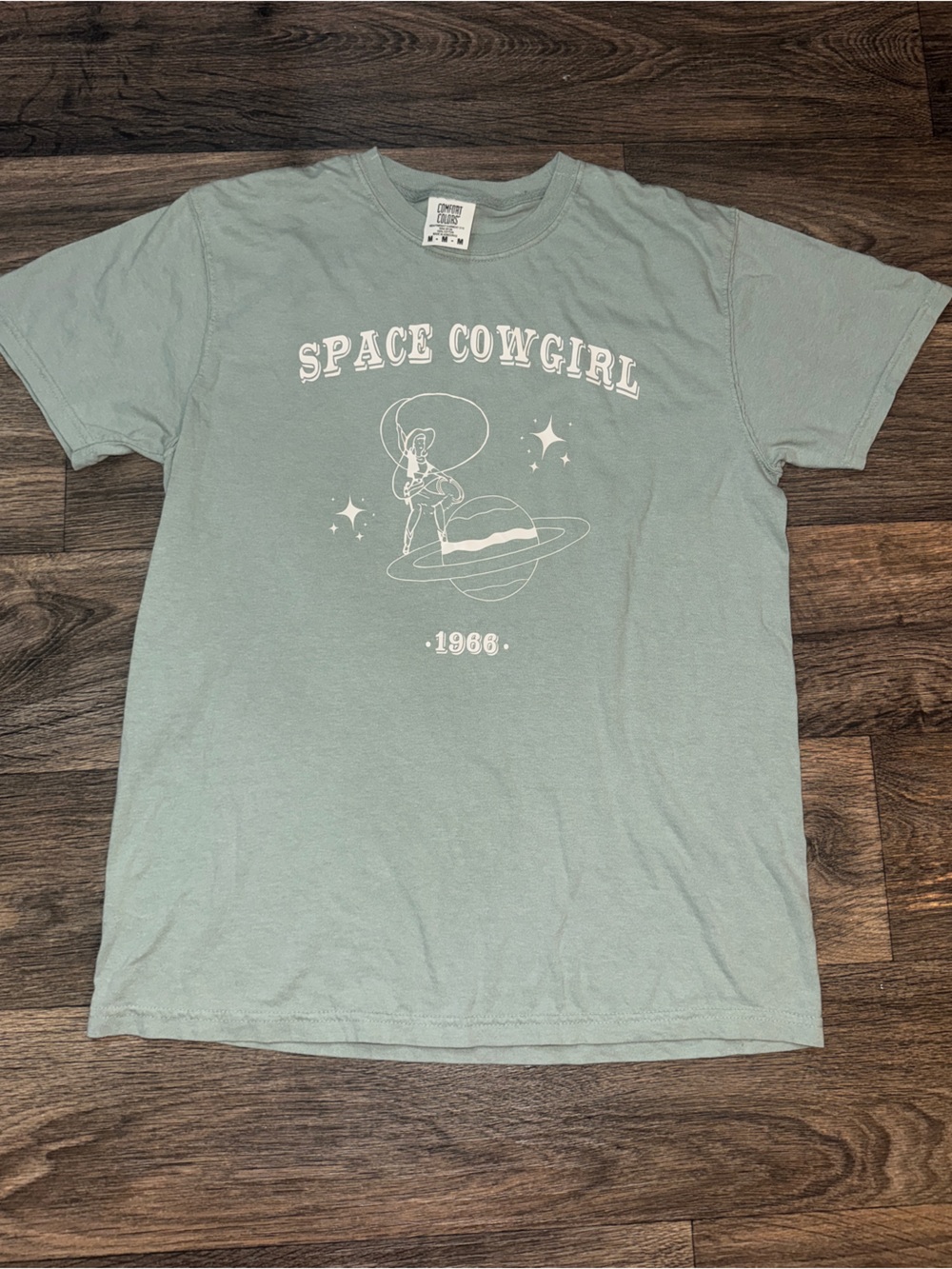 Comfort Colors Space Cowgirl Short Sleeve Tee in Light Sage Green